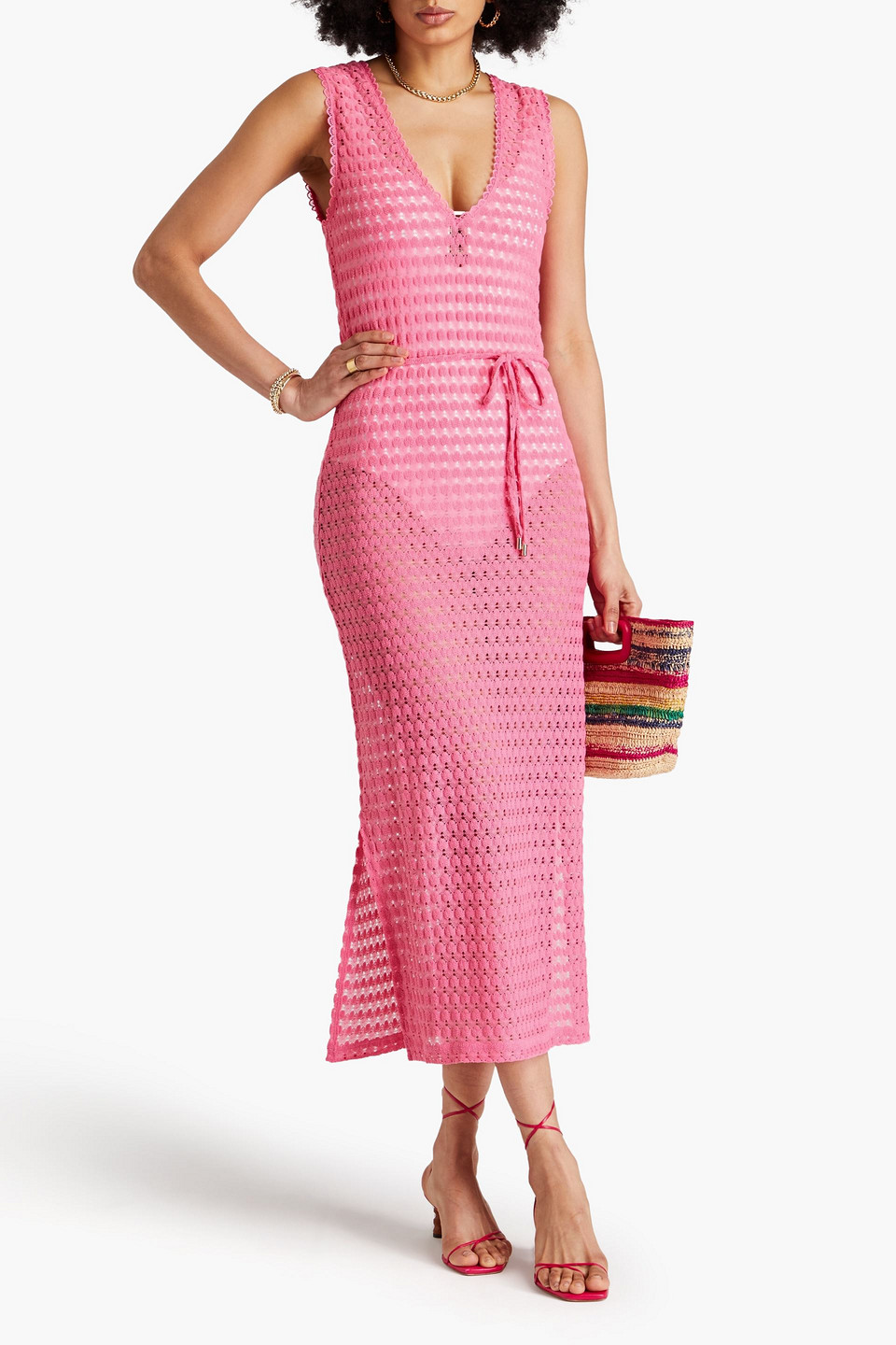 Melissa Odabash Annabel Open-knit Midi Dress In Pink