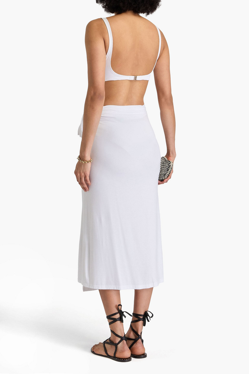 Melissa Odabash Ida Asymmetric Jersey Midi Wrap Skirt In White