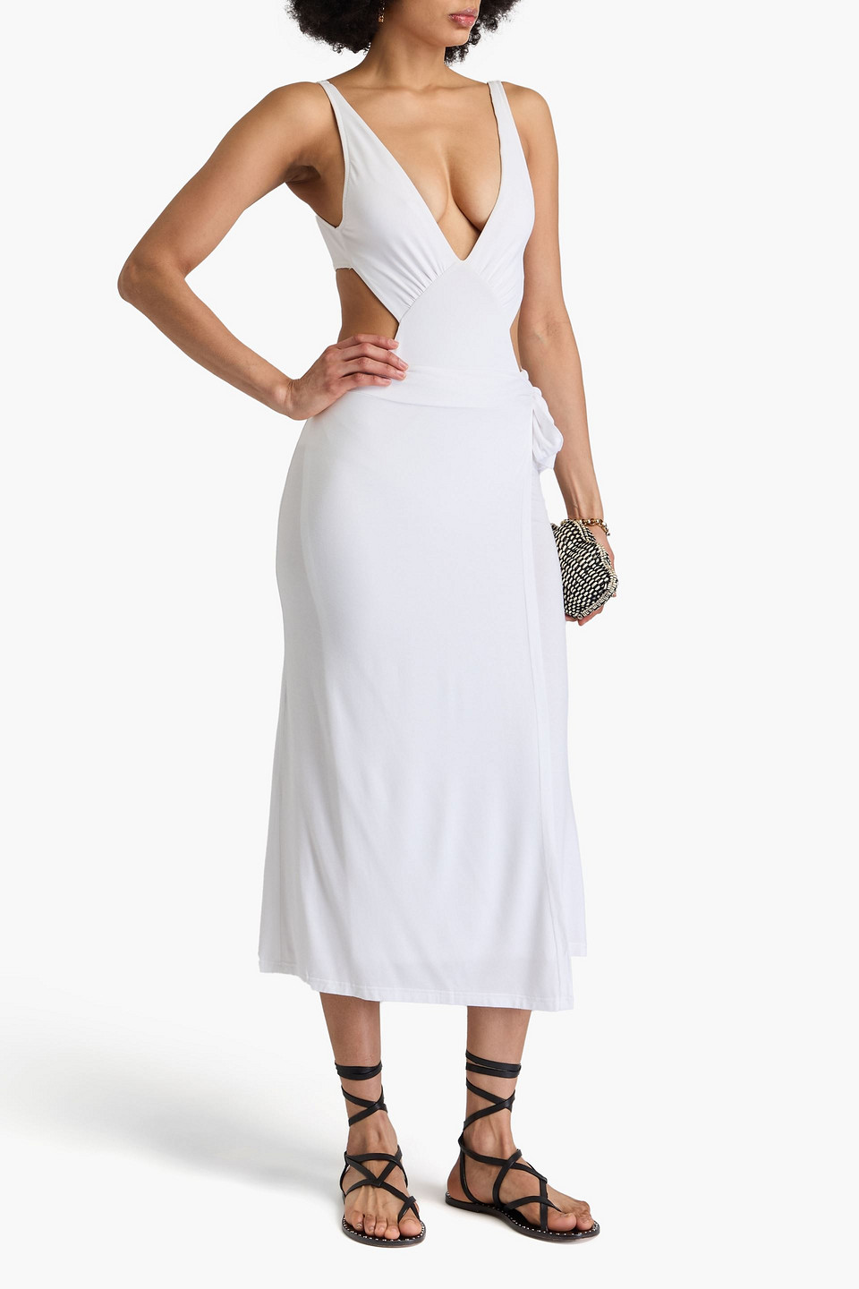 Melissa Odabash Ida Asymmetric Jersey Midi Wrap Skirt In White