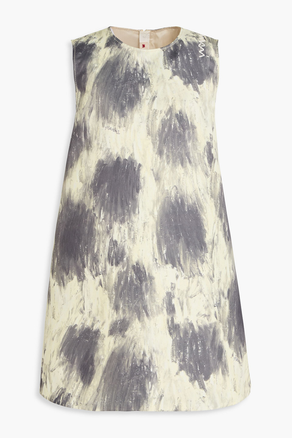 Marni Printed Satin Mini Dress In Pastellgelb