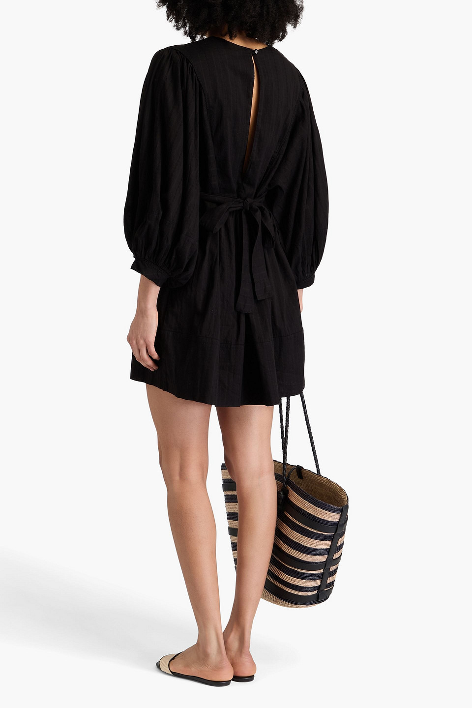 Melissa Odabash Camilla Embroidered Cotton-mousseline Mini Dress In Black