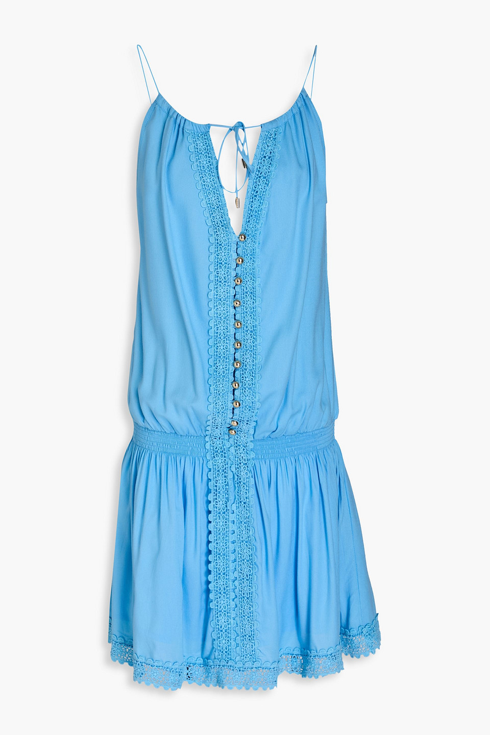 Melissa Odabash Chelsea Crochet-trimmed Voile Mini Dress In Azure