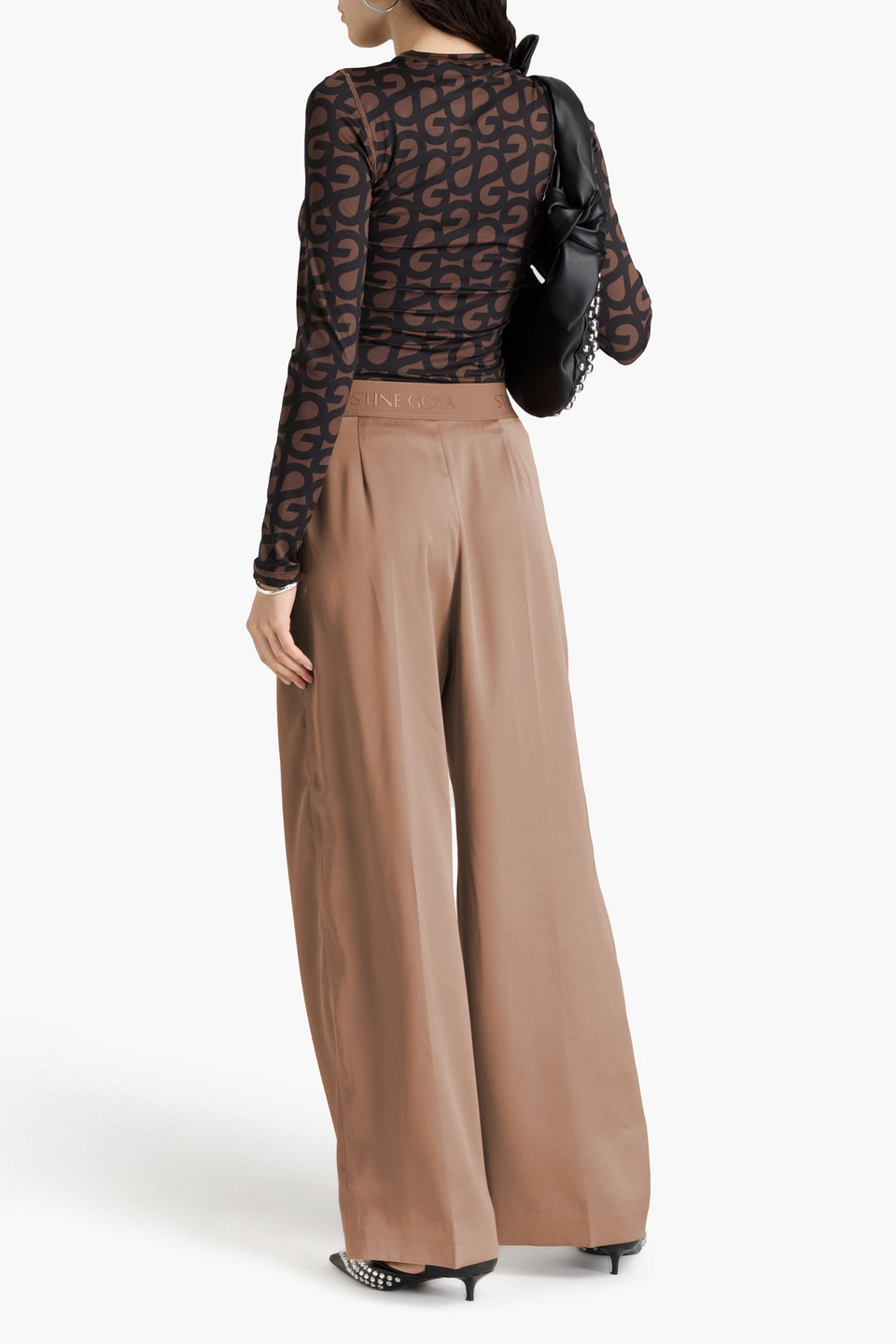 Shop Stine Goya Ciara Pleated Satin-twill Wide-leg Pants In Taupe