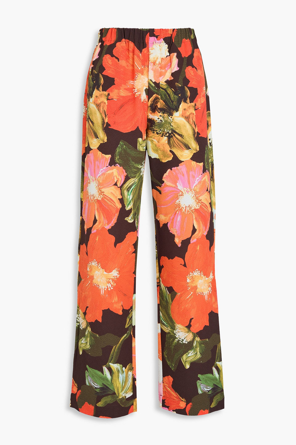 Stine Goya Fatou Floral-print Crepe Wide-leg Trousers In Orange