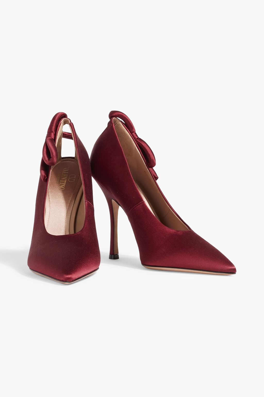 VALENTINO GARAVANI Bow-detailed cutout satin pumps