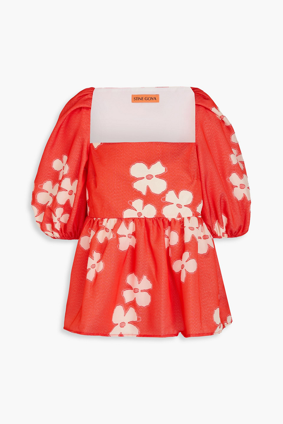 Stine Goya Kinsley Floral-jacquard Peplum Top In Orange