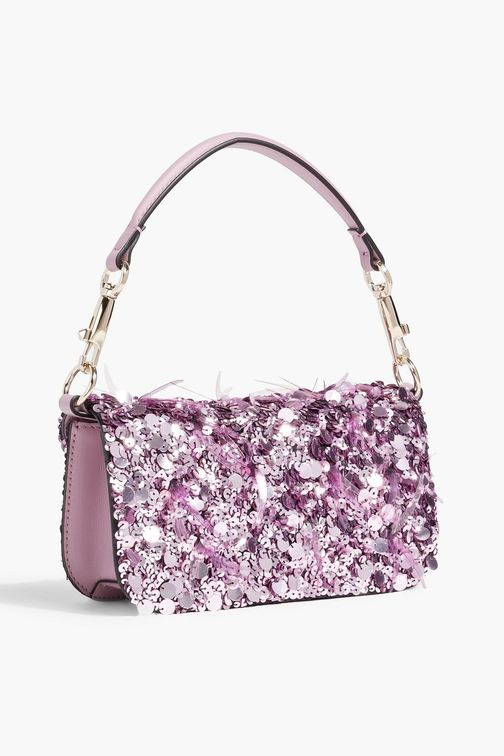 VALENTINO GARAVANI Locò small sequined silk and leather shoulder bag