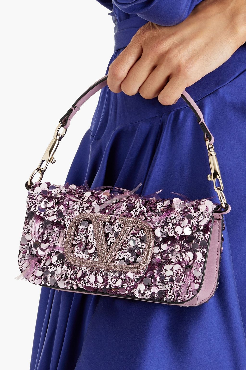 VALENTINO GARAVANI Locò small sequined silk and leather shoulder bag