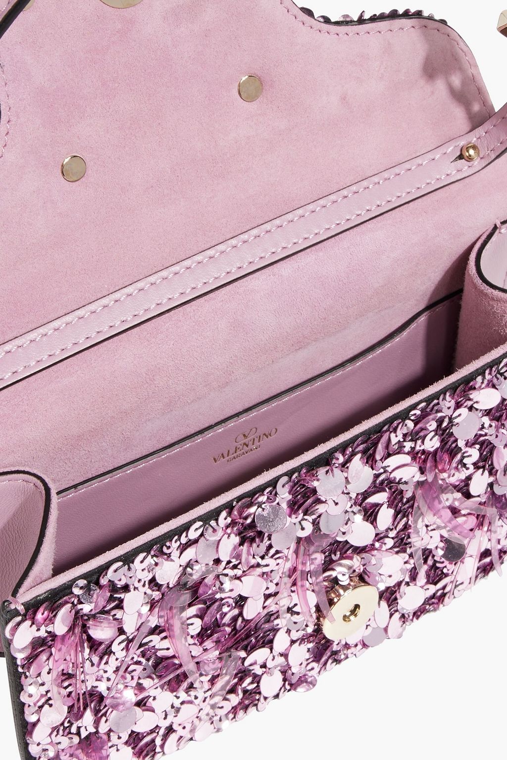 VALENTINO GARAVANI Locò small sequined silk and leather shoulder bag