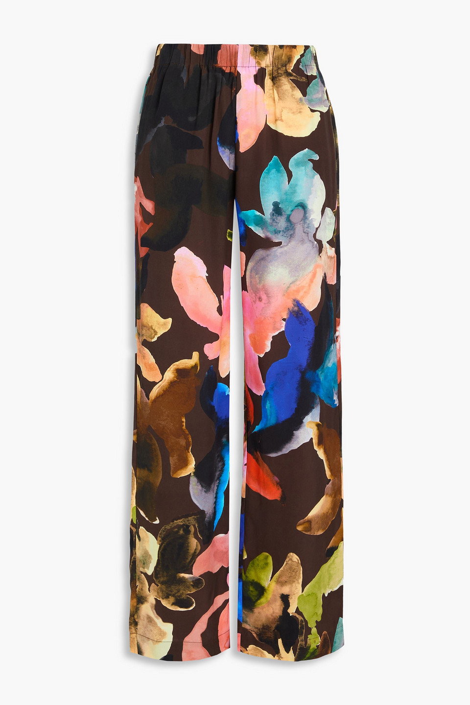 Stine Goya Floral-print Matte Satin Trousers In Schokolade