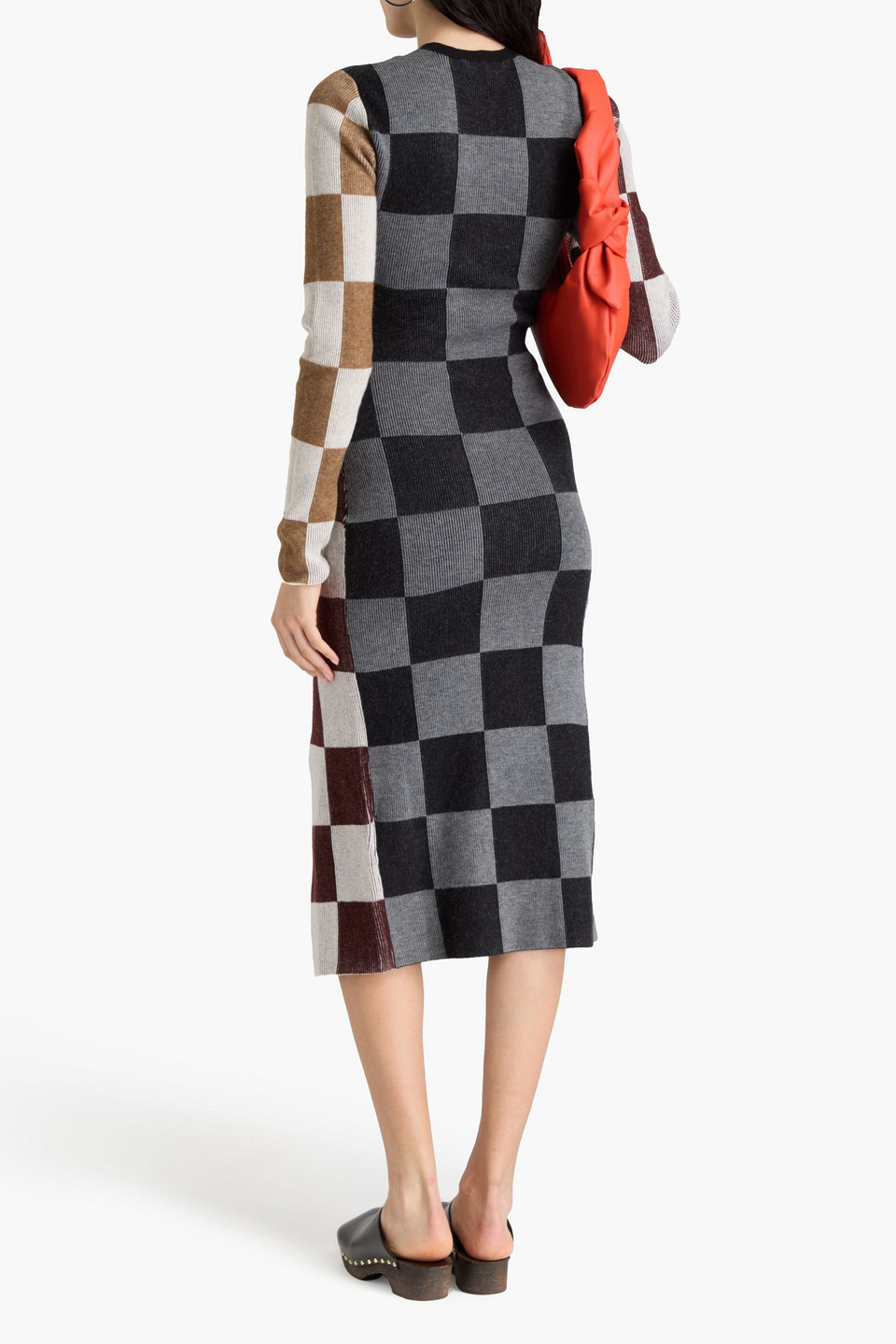 Shop Stine Goya Checked Jacquard-knit Midi Dress In Grau