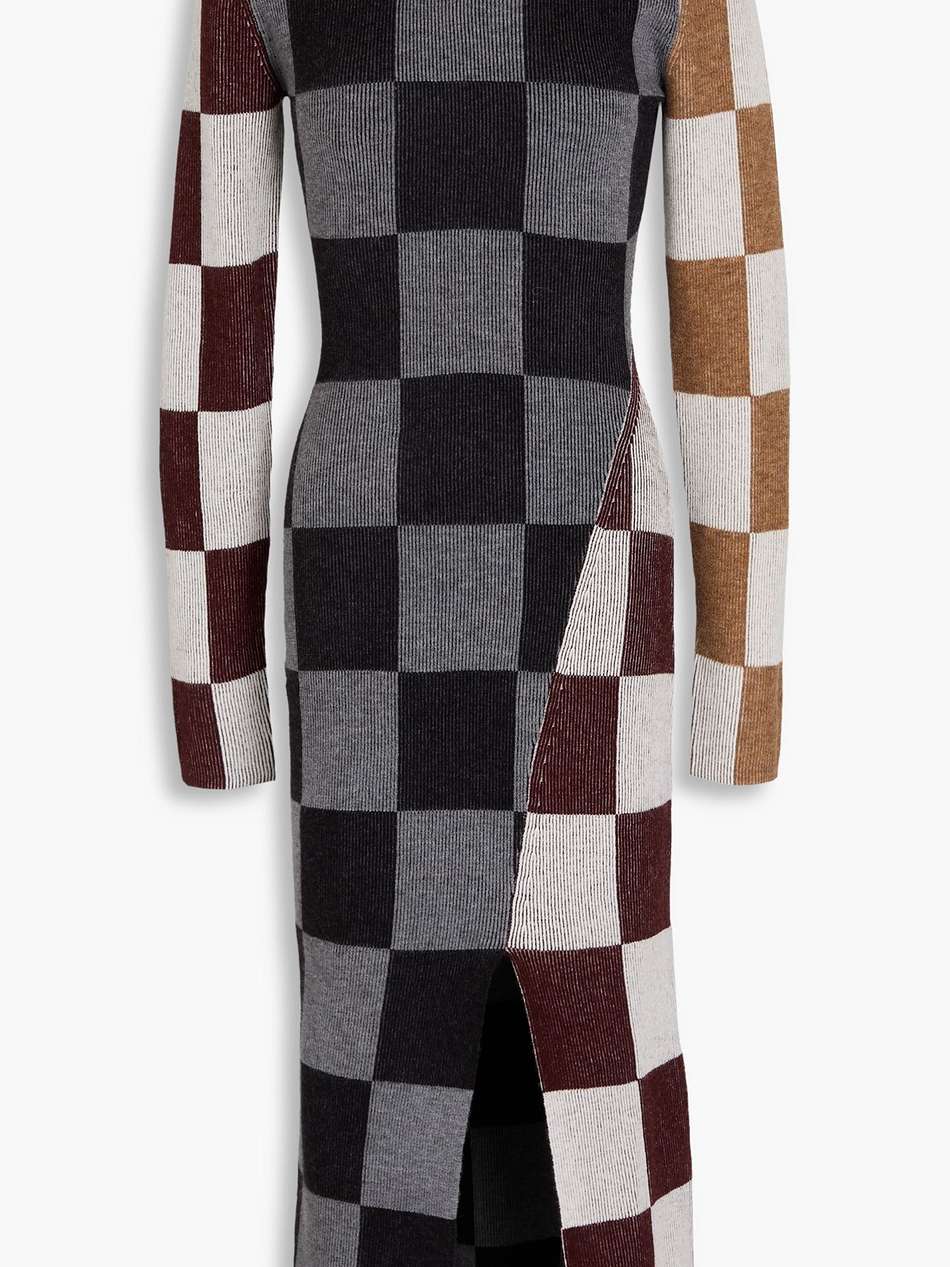 checked jacquard-knit midi dress