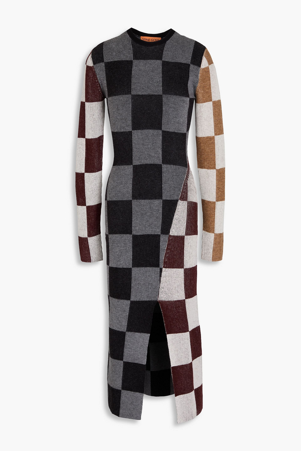 Shop Stine Goya Checked Jacquard-knit Midi Dress In Grau