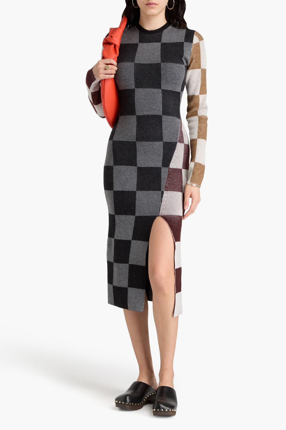 Shop Stine Goya Checked Jacquard-knit Midi Dress In Grau