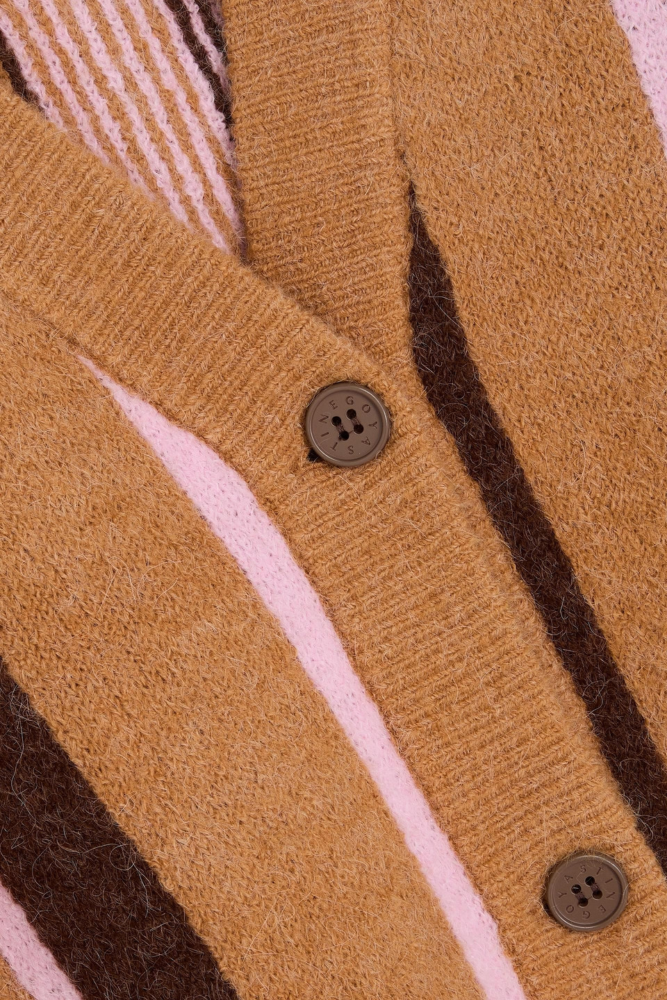 Shop Stine Goya Striped Jacquard-knit Cardigan In Camelfarben