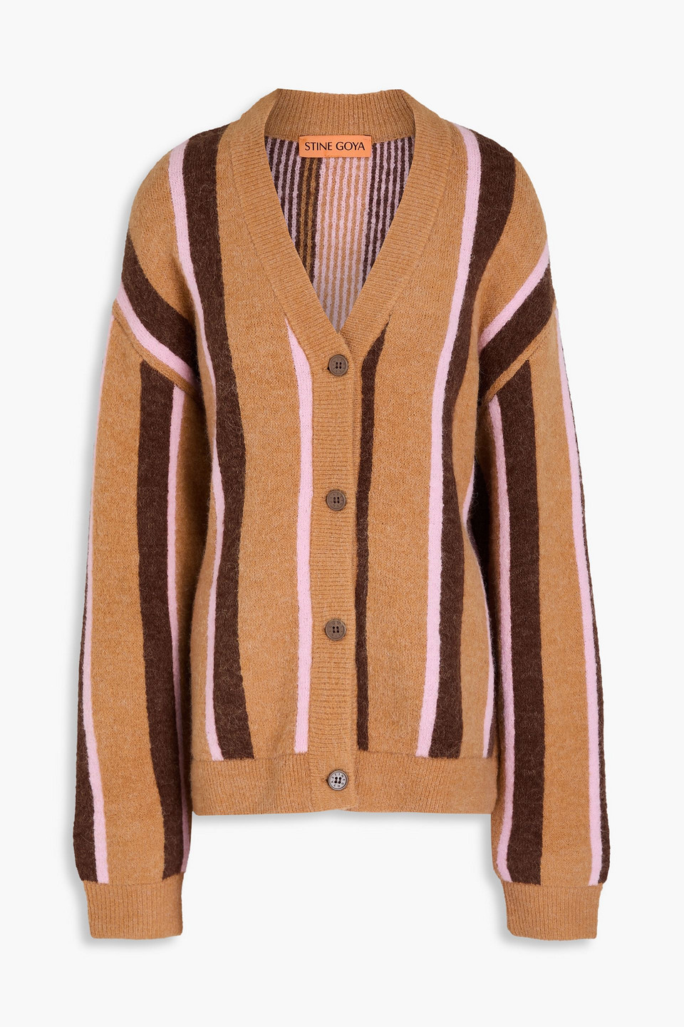 Stine Goya Gestreifter Cardigan Aus Jacquard-strick In Camelfarben