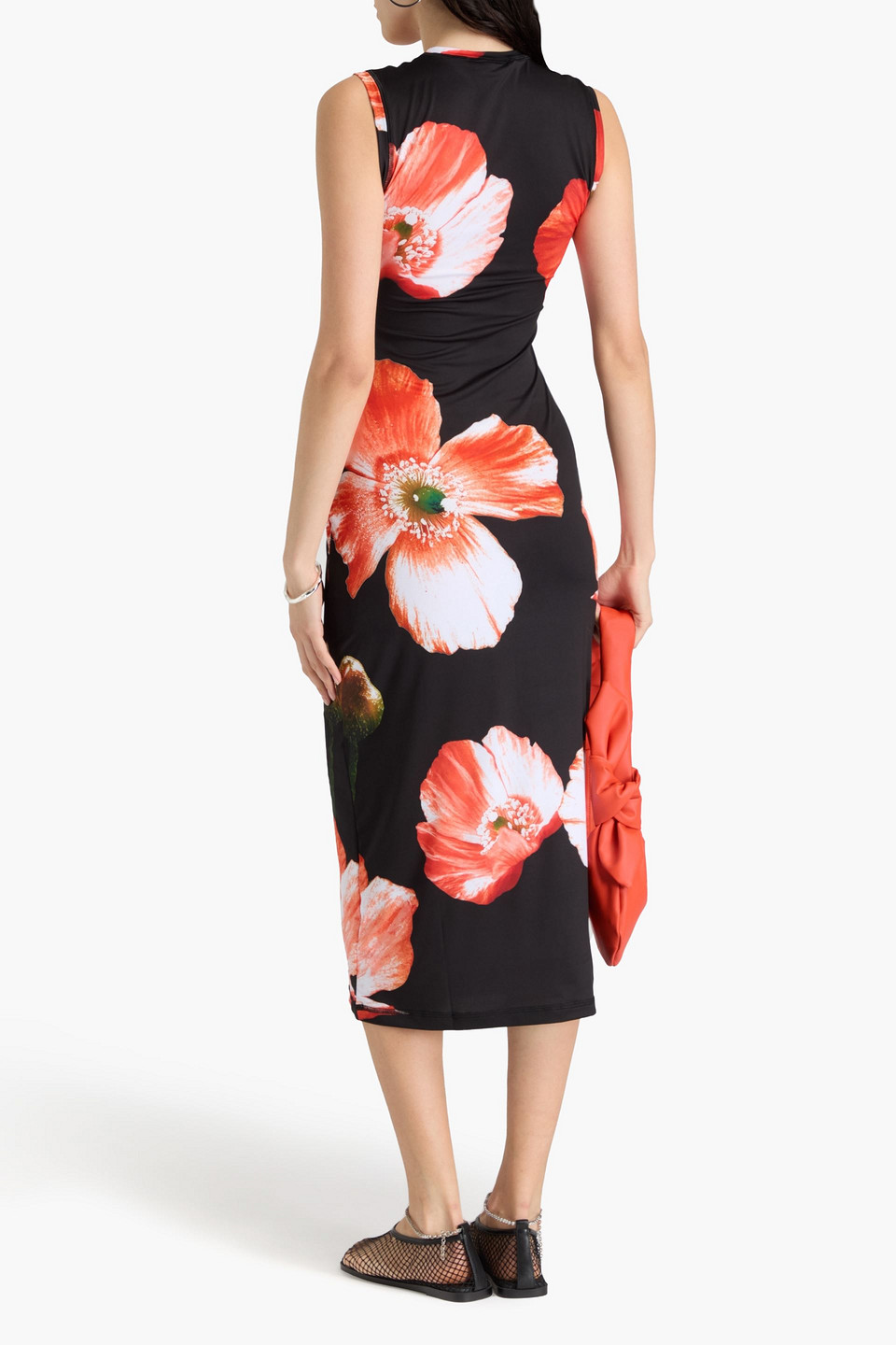 Stine Goya Midikleid Aus Stretch-jersey Mit Floralem Print In Schwarz