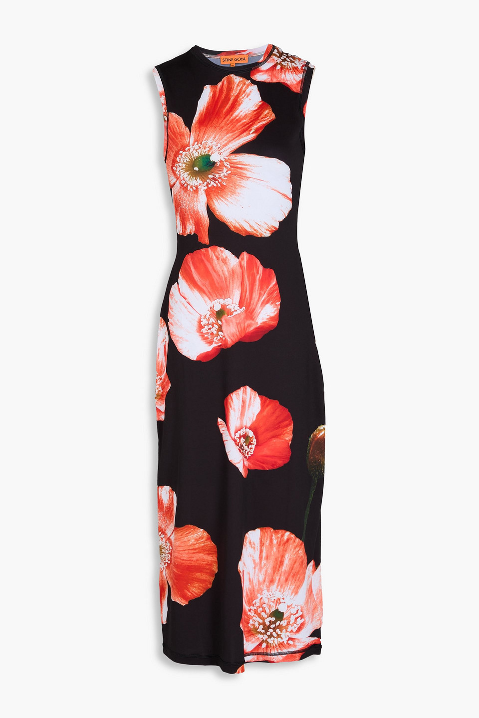 Stine Goya Midikleid Aus Stretch-jersey Mit Floralem Print In Schwarz