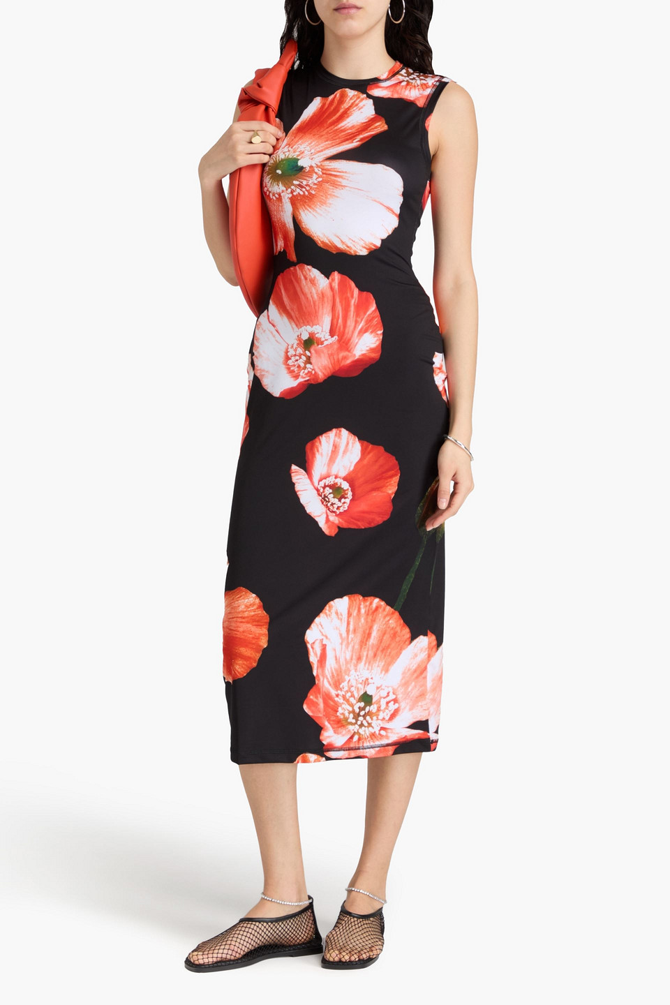 Stine Goya Midikleid Aus Stretch-jersey Mit Floralem Print In Schwarz