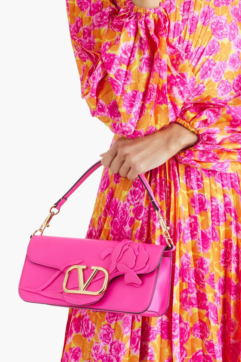 VALENTINO GARAVANI Locò floral-appliquéd leather shoulder bag