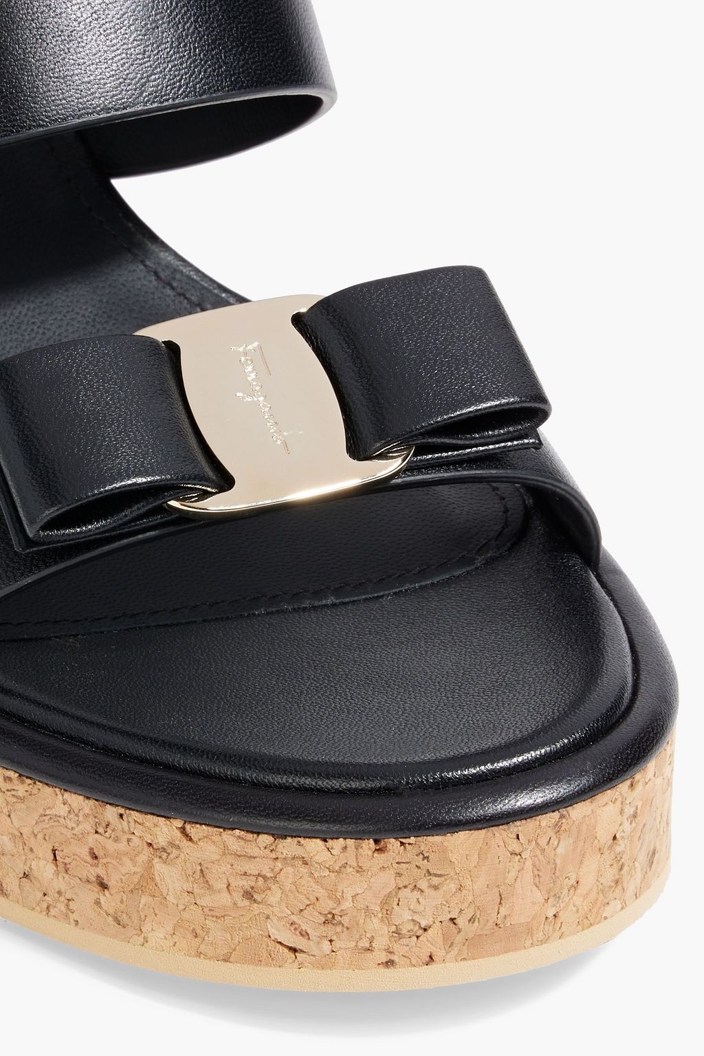 FERRAGAMO Giudith bow-detailed leather wedge slingback sandals