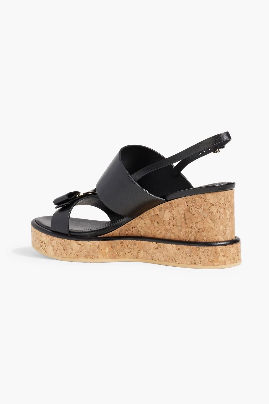 FERRAGAMO Giudith bow-detailed leather wedge slingback sandals