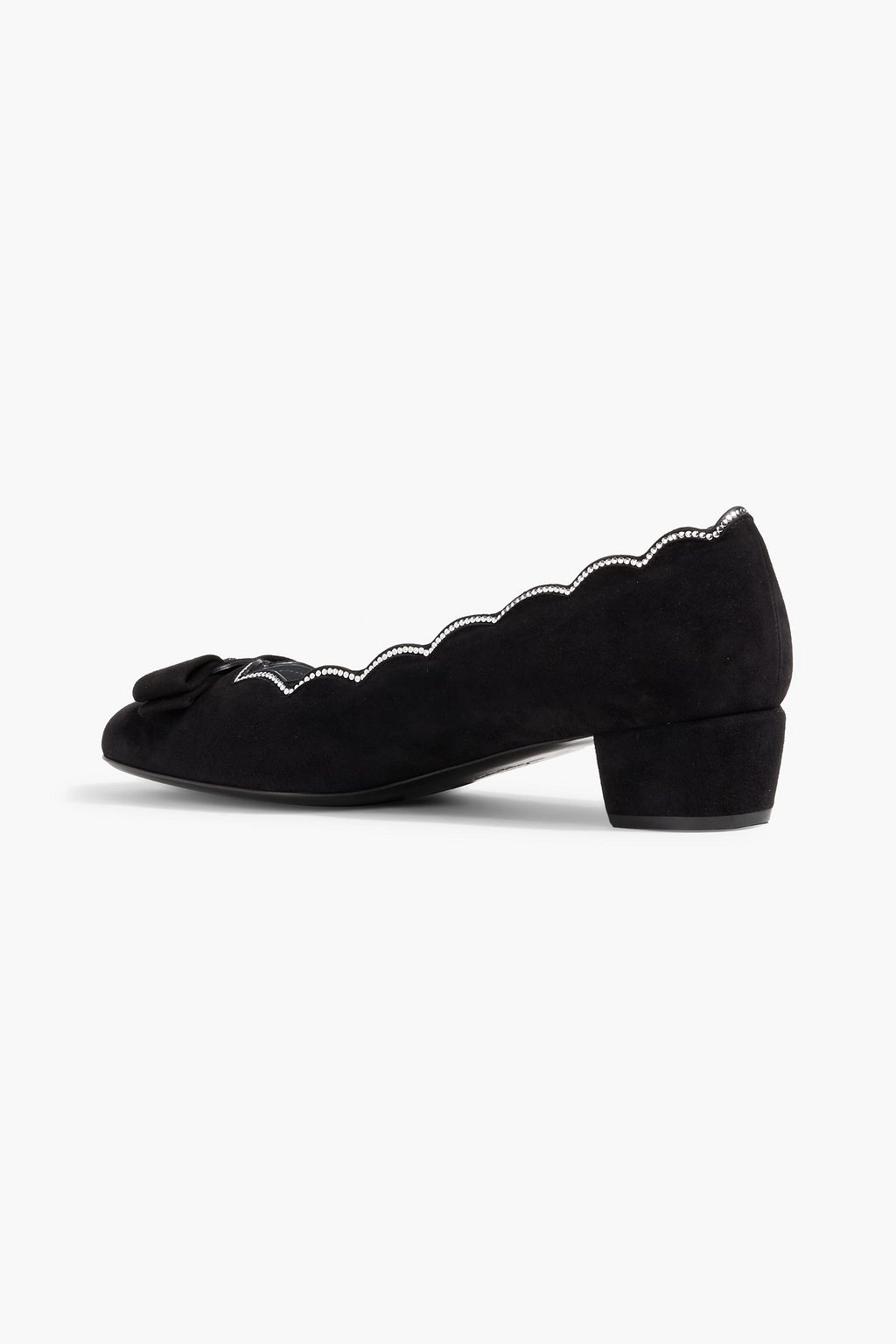 FERRAGAMO Vara studded scalloped suede pumps