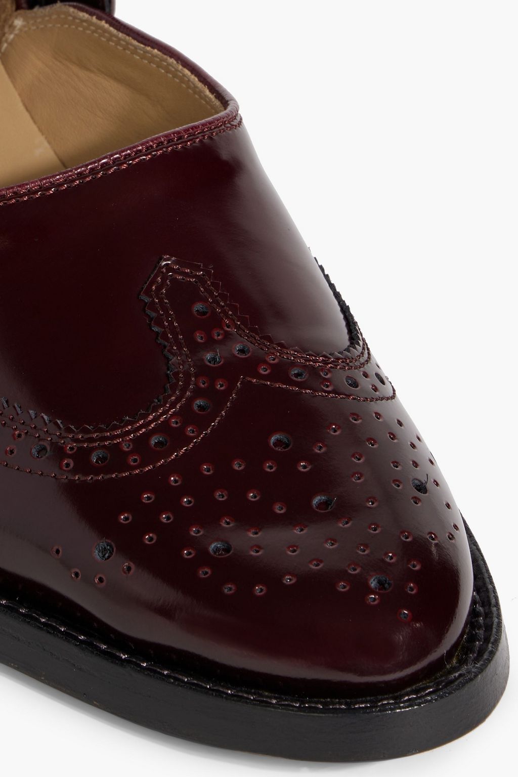 THOM BROWNE Perforated glossed-leather Mary Jane flats