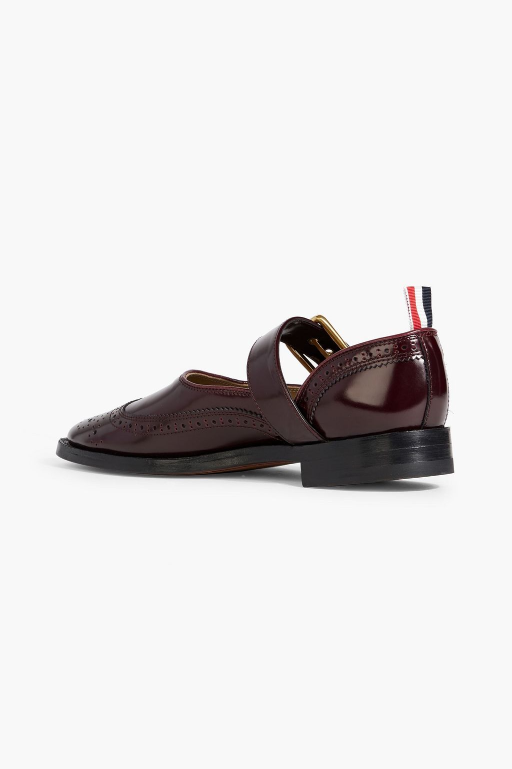THOM BROWNE Perforated glossed-leather Mary Jane flats