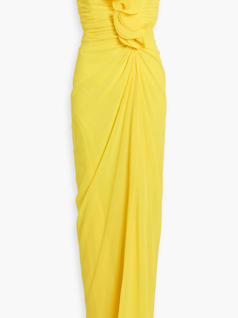 strapless ruffled chiffon gown