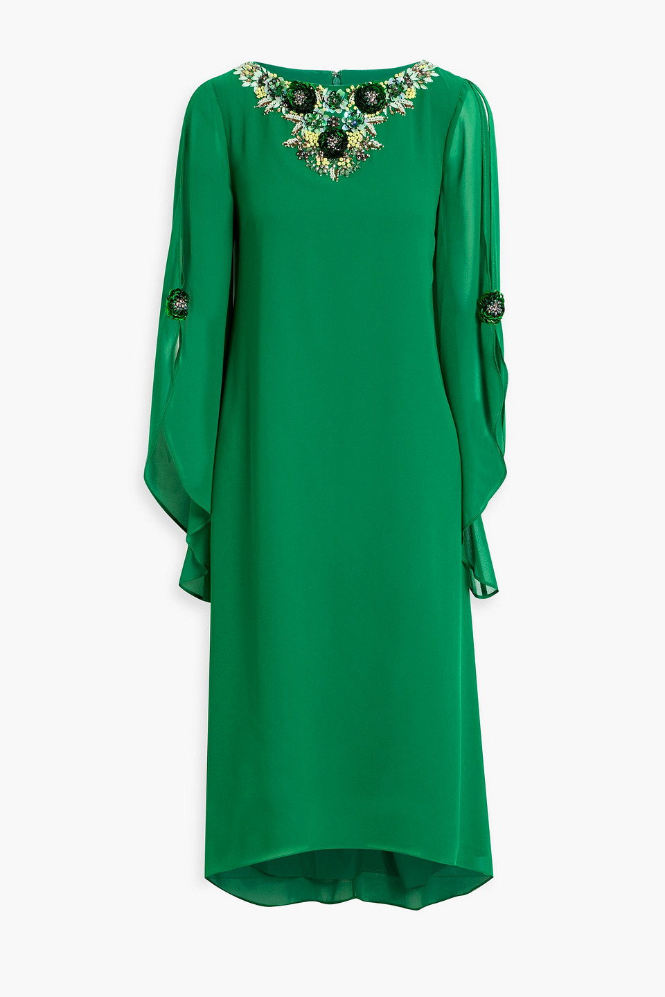 Badgley Mischka Embellished Chiffon Midi Dress In Green