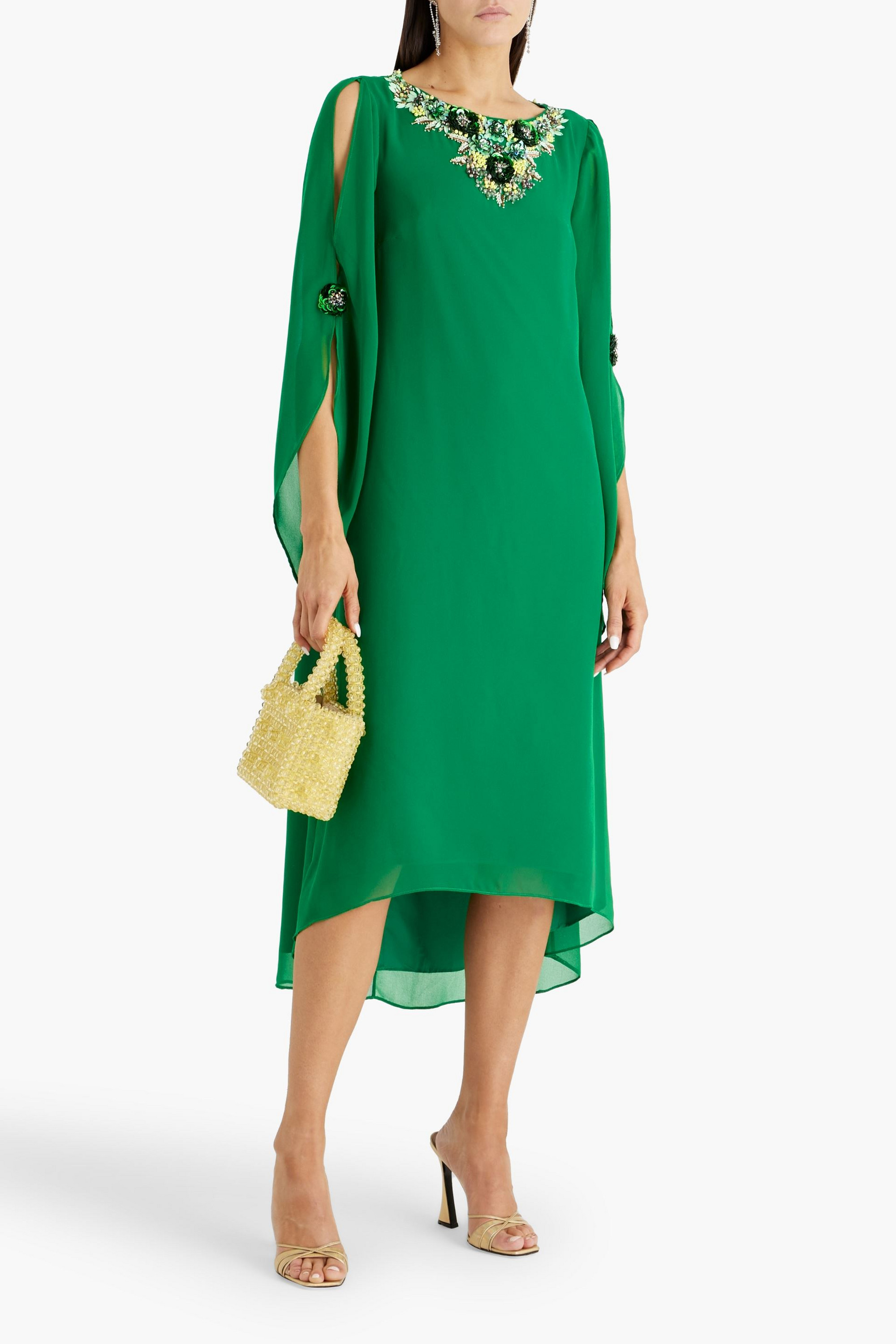 Badgley Mischka Embellished chiffon midi dress