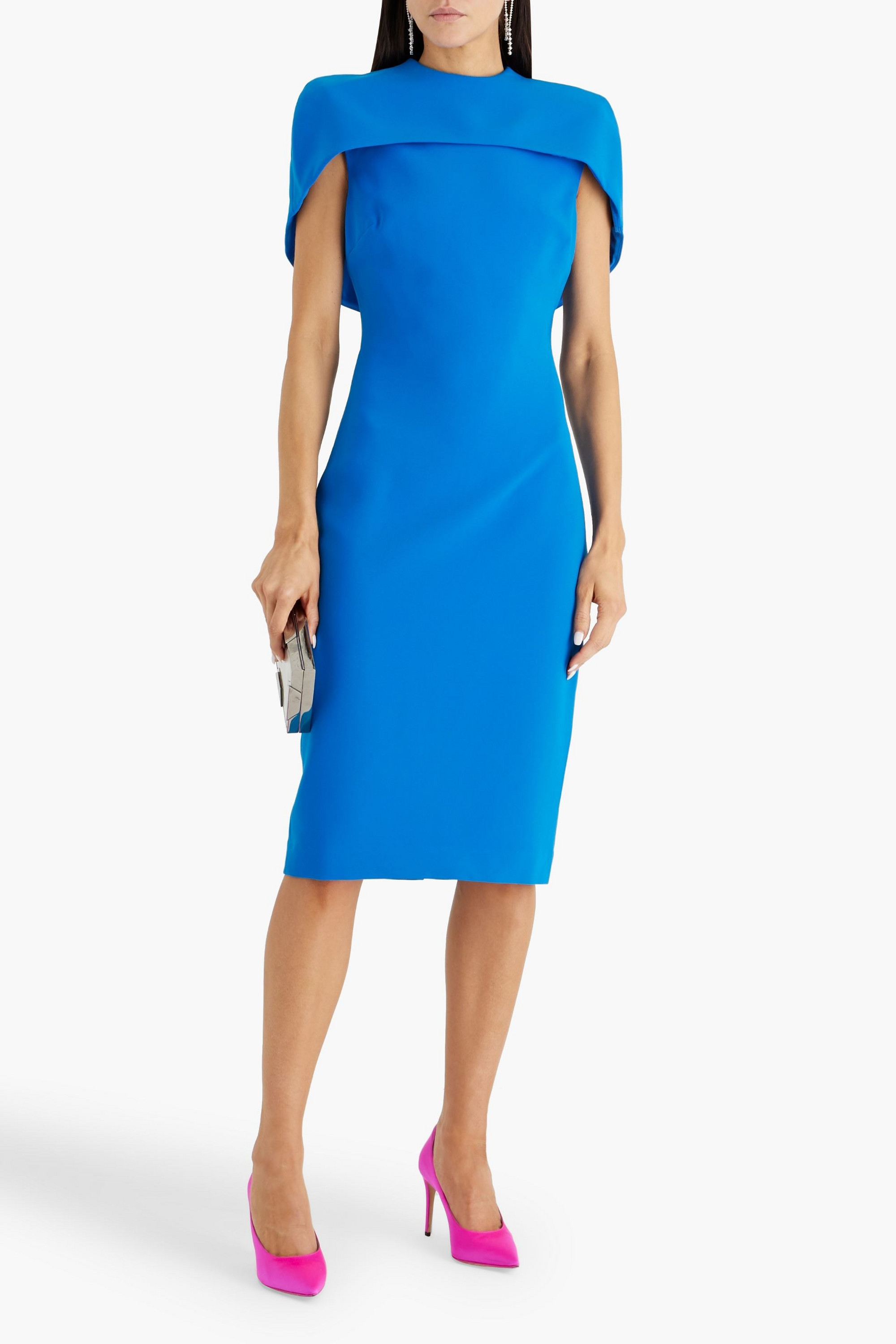 Badgley Mischka Cape-effect crepe dress