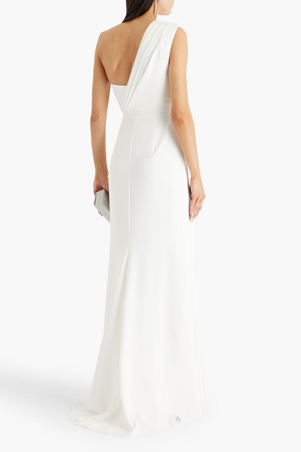 BADGLEY MISCHKA One-shoulder draped crepe gown