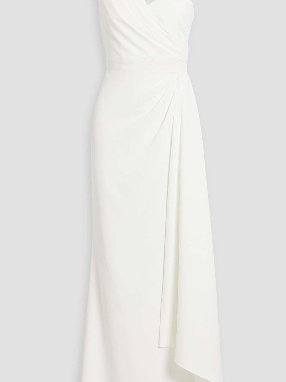 one-shoulder draped crepe gown