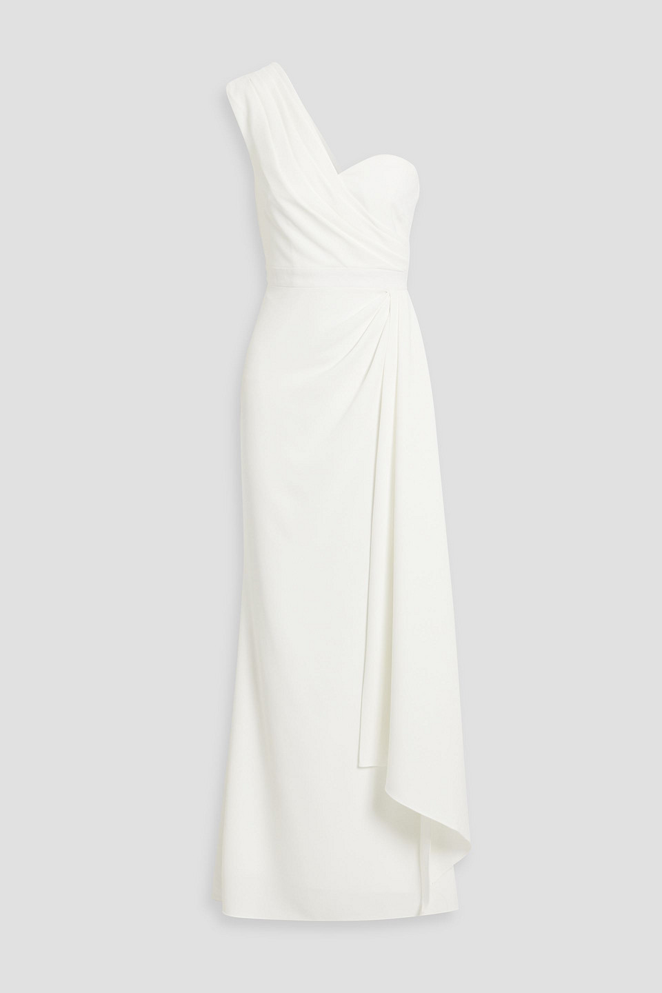 Badgley Mischka One-shoulder Draped Crepe Gown In Ivory