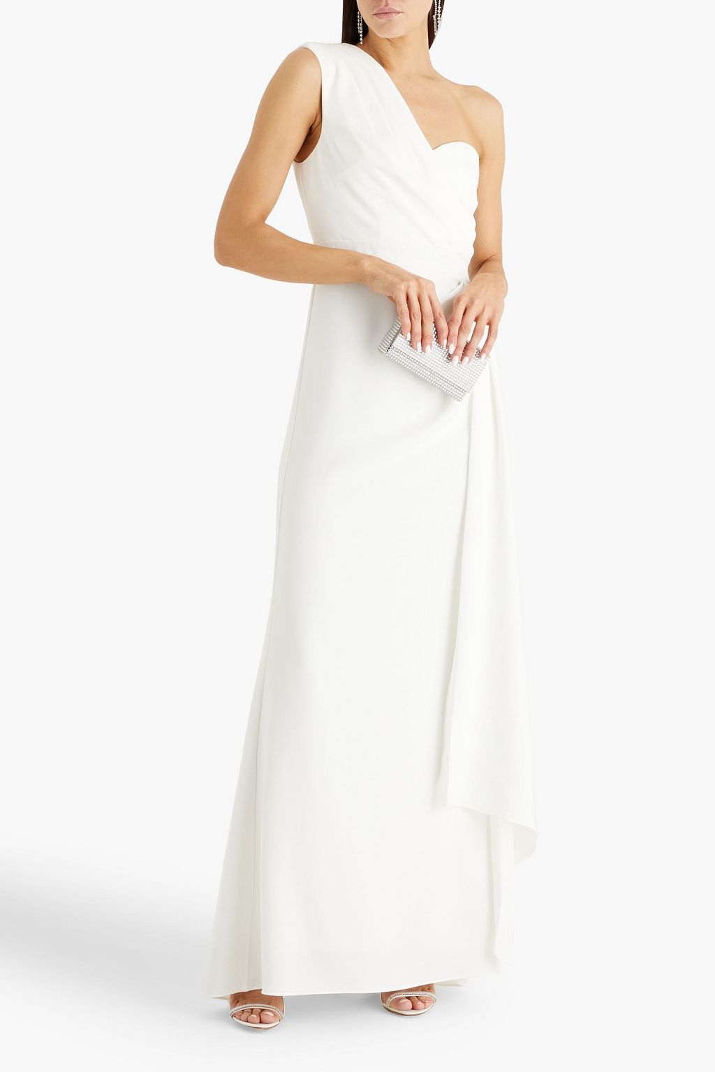 BADGLEY MISCHKA One-shoulder draped crepe gown