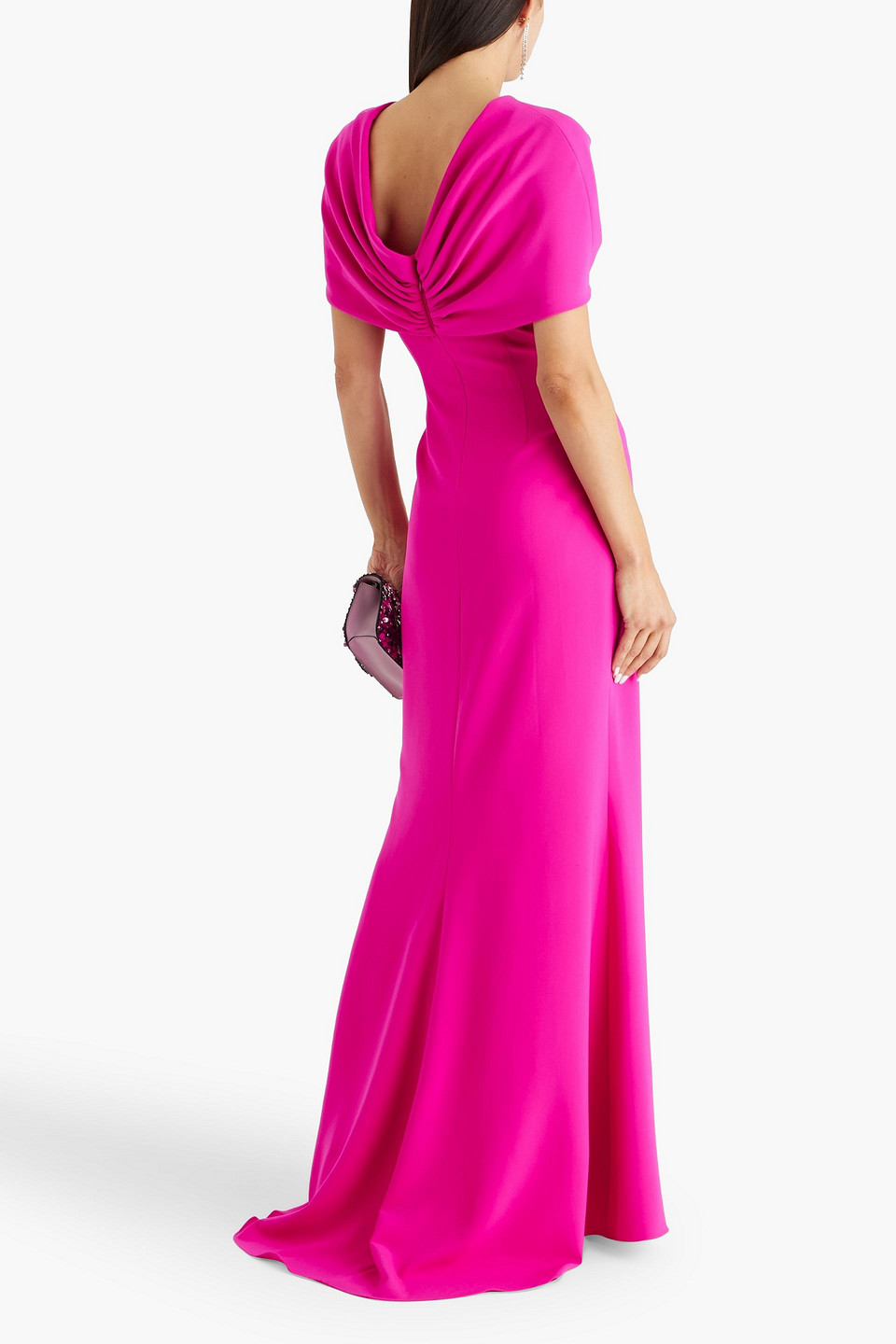 Badgley Mischka Twist-front Trumpet Gown In Fuchsia