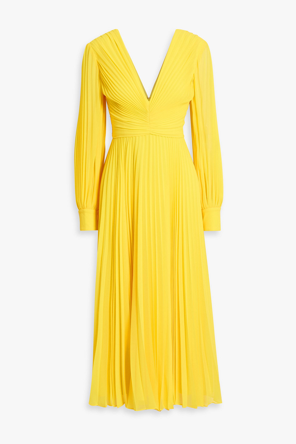 Badgley Mischka Midikleid Aus Plissiertem Chiffon In Gelb