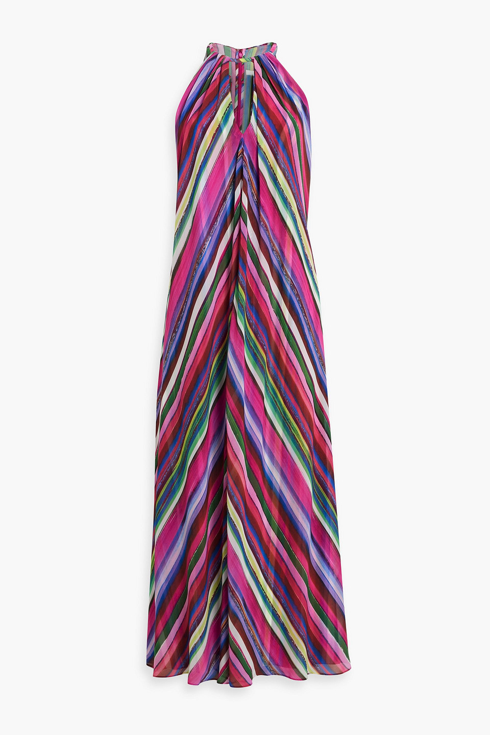 Badgley Mischka Striped Chiffon Maxi Dress In Multicolor