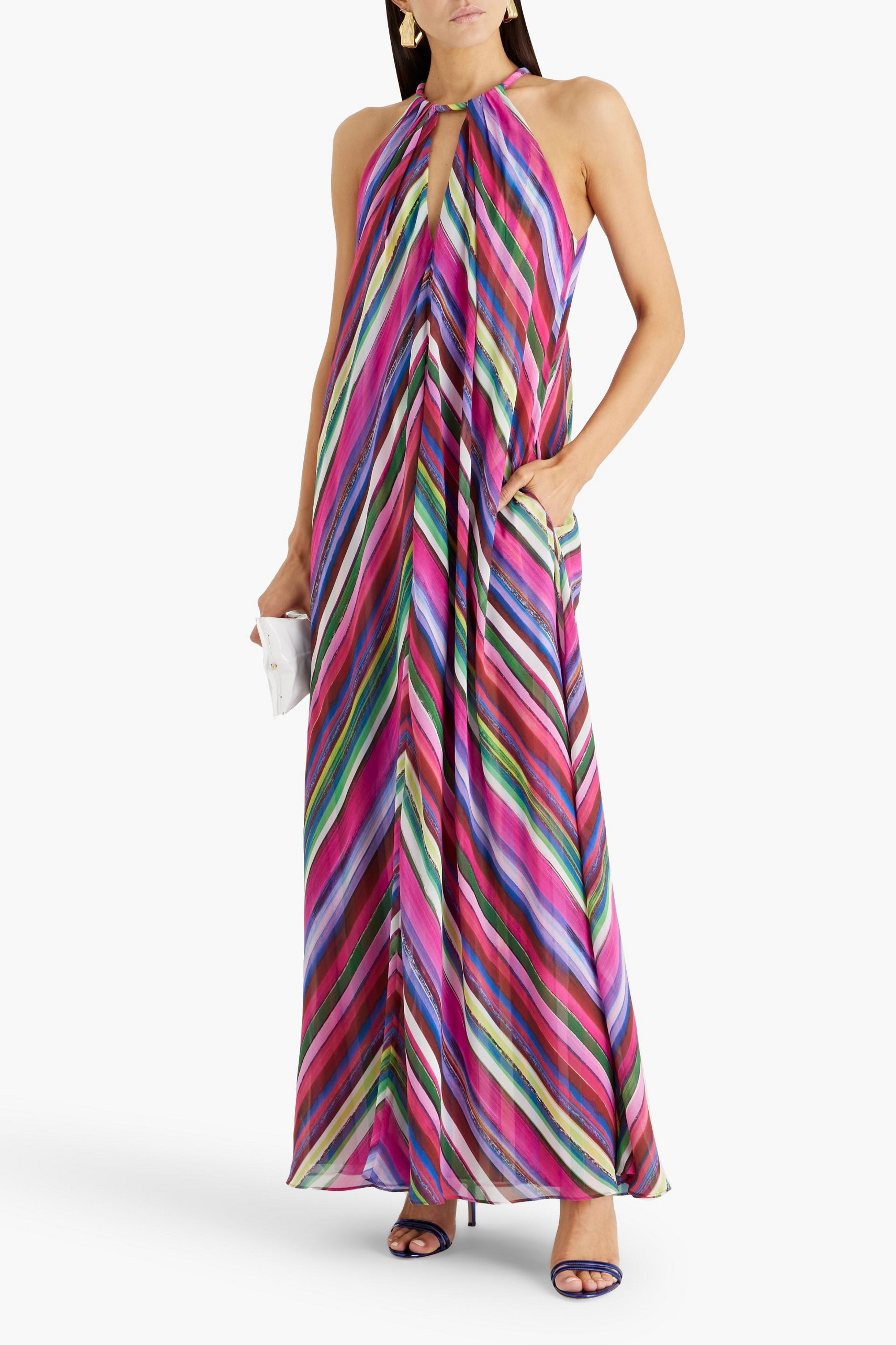 Badgley Mischka Striped chiffon maxi dress