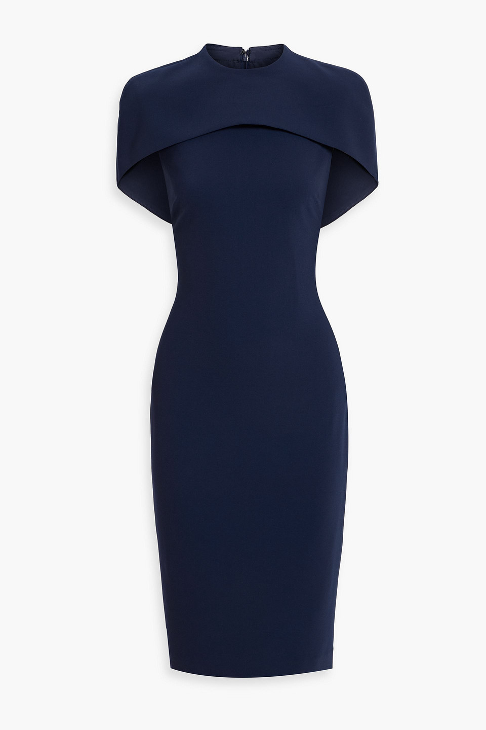 Badgley Mischka Cape-effect Crepe Dress In Navy