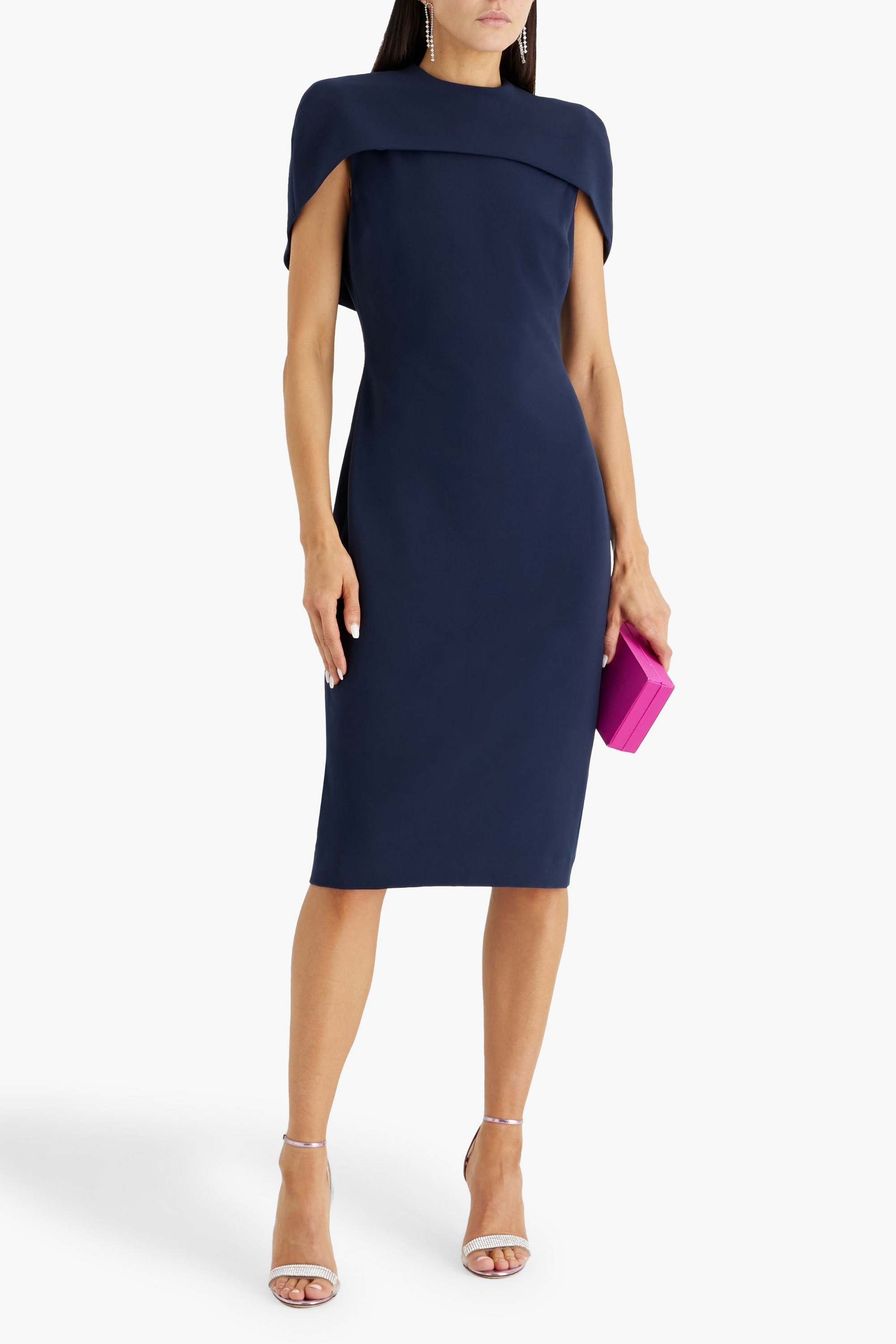 Badgley Mischka Cape-effect crepe dress