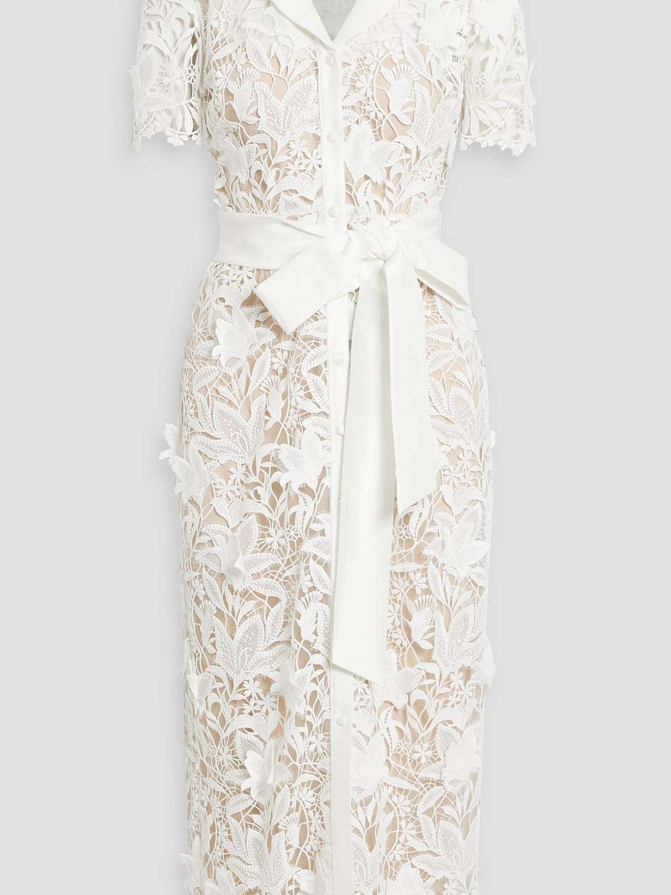 belted guipure lace midi shirt dress
