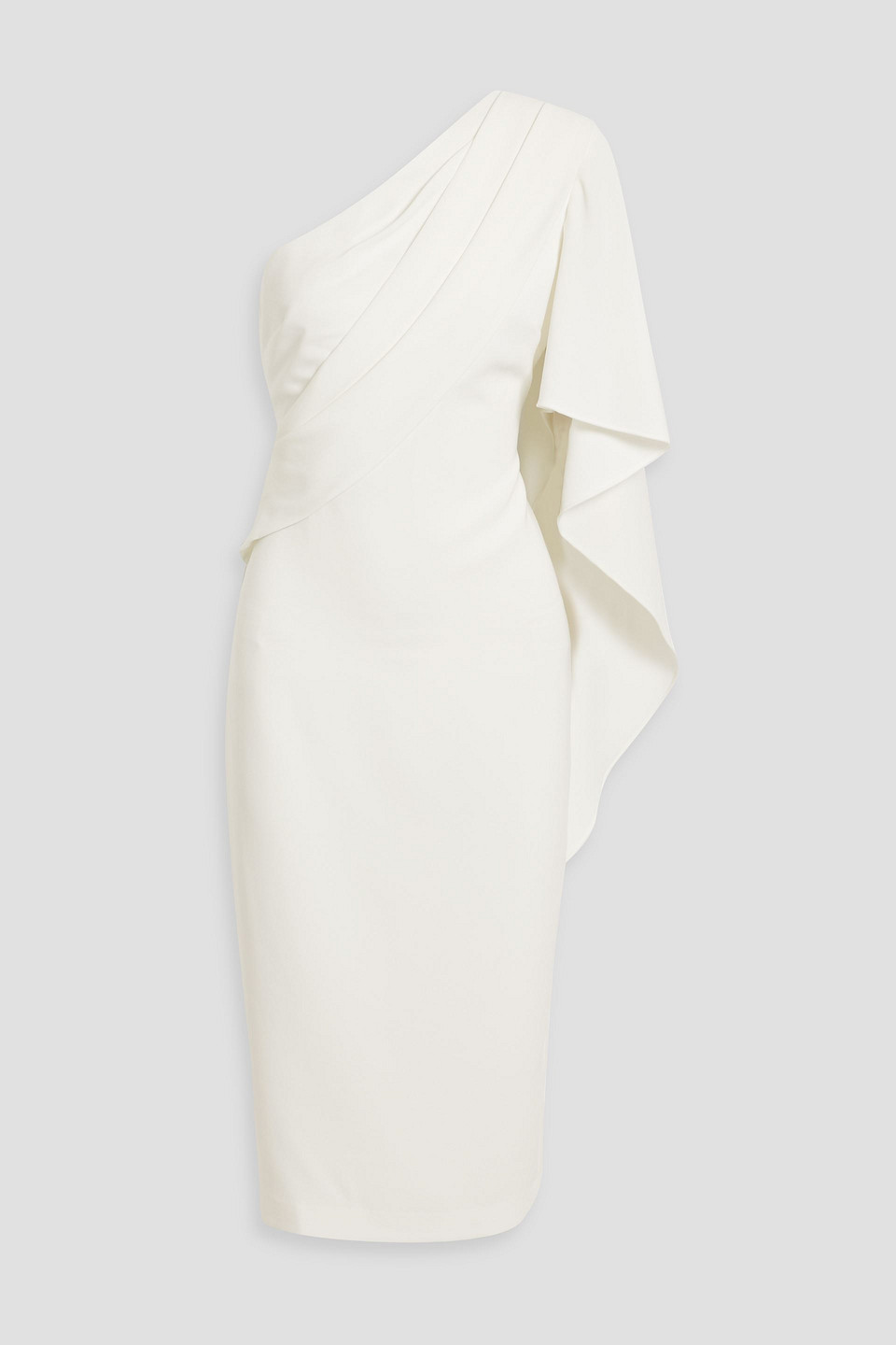 Badgley Mischka One-sleeve Draped Crepe Midi Dress In Off-white