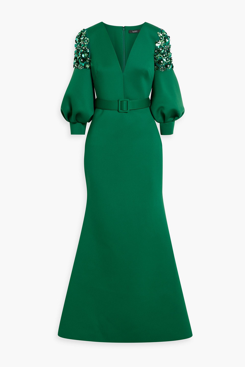 Badgley Mischka Embellished Scuba Gown In Emerald