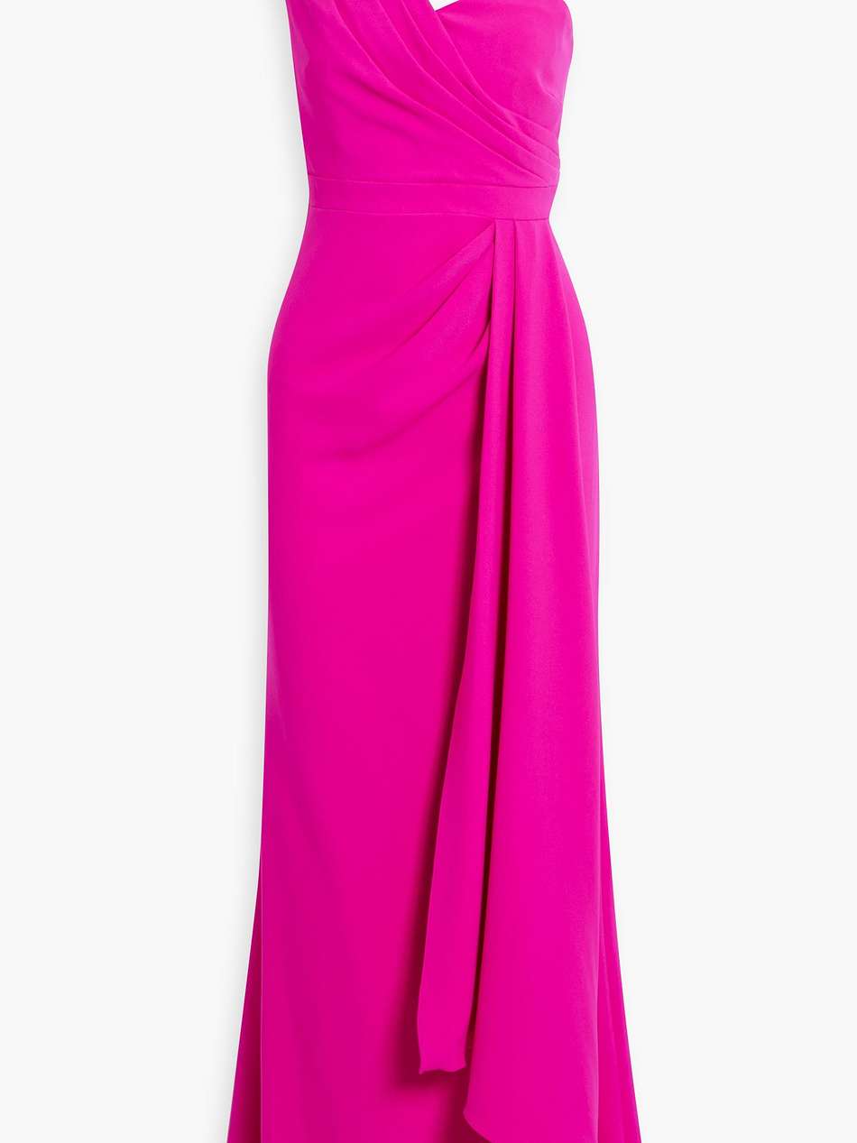 one-shoulder draped crepe gown