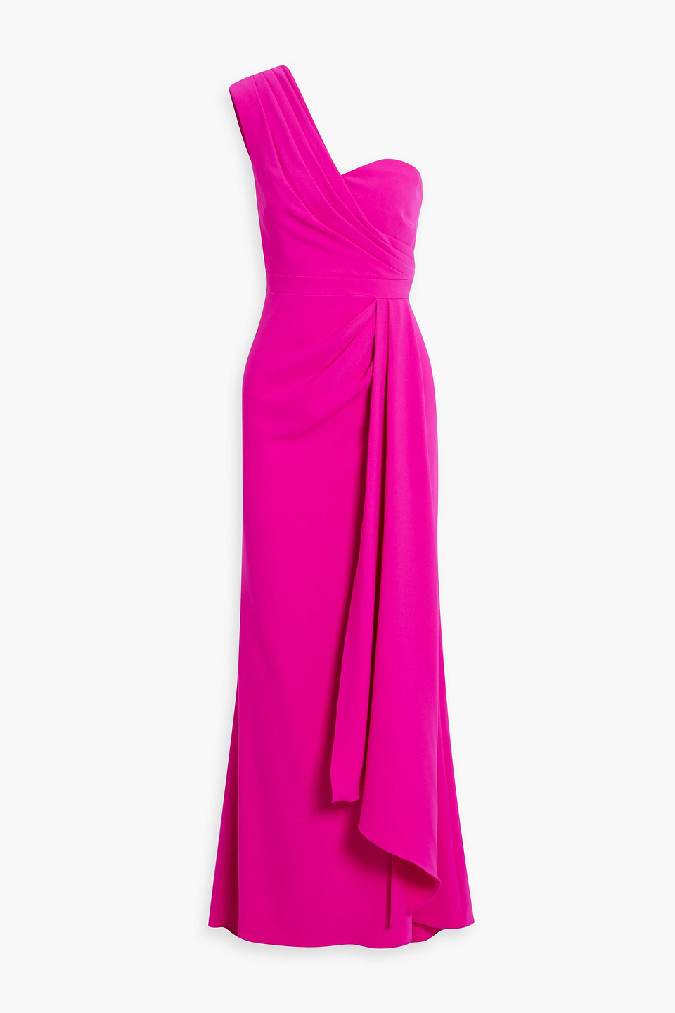Badgley Mischka One-shoulder Draped Crepe Gown In Fuchsia