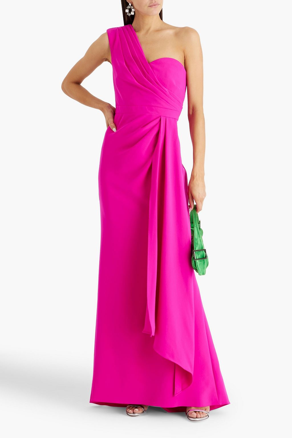 BADGLEY MISCHKA فستان سهرة من الكريب بتصميم منسدل وبكتف واحد