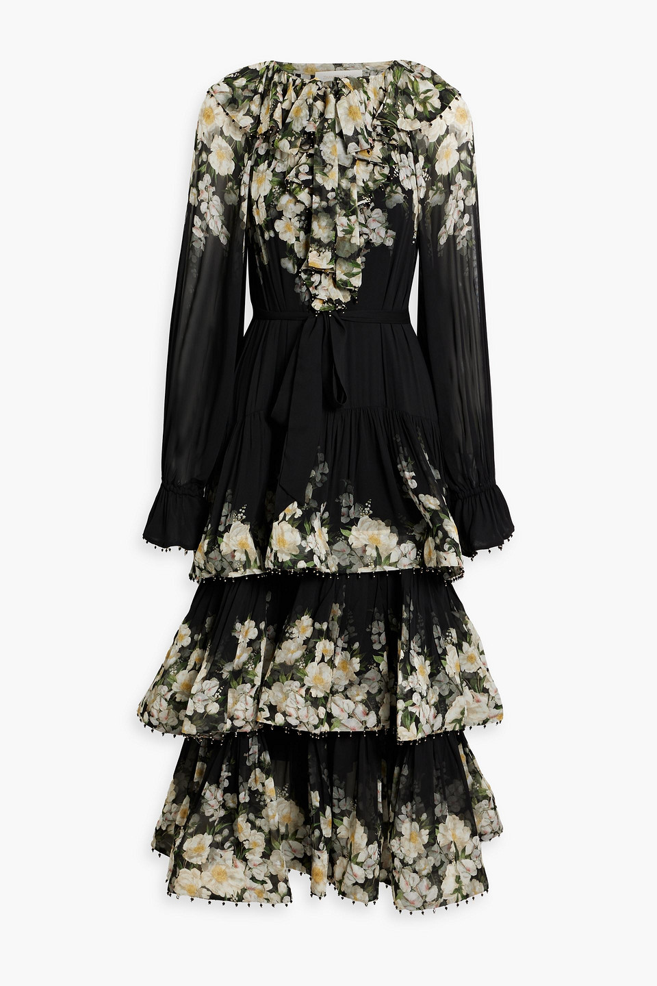 Zimmermann Tiered Floral-print Georgette Midi Dress In Black